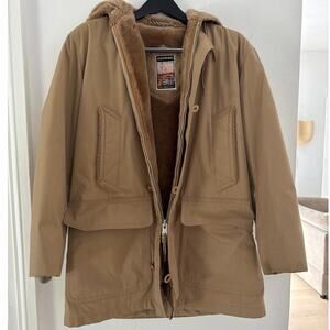 Vintage Mighty Mac Coat Jacket Fleece Lined Overcoat Tan USA Made size L